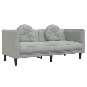 vidaXL 2-personers sofa med hynder velour lysegr&aring;