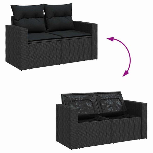 vidaXL Havesofa S&aelig;t med pude 13 pcs Sort polyrattan