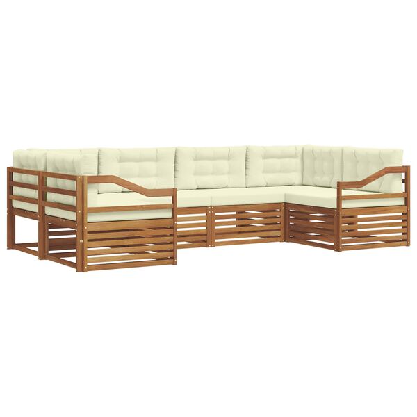 vidaXL Sofas&aelig;t med pude 6 pcs Naturlig og Fl&oslash;de Massivt Akacietr&aelig;
