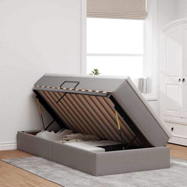 vidaXL Seng med opbevaring og madras Gr&aring;brun 90 x 200 cm Polyester