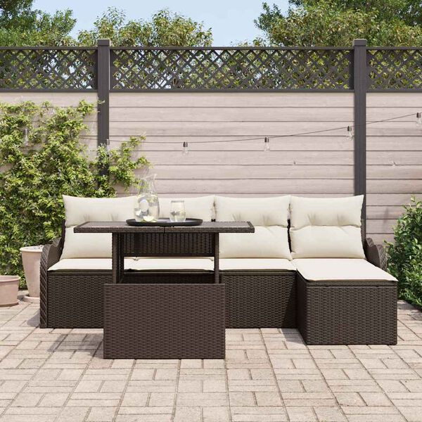 vidaXL Havesofa Sæt med pude 6 pcs Brun Poly rattan