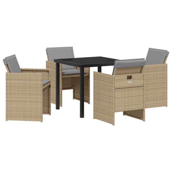 vidaXL Have Spisebordss&aelig;t med pude 5 pcs Beige polyrattan