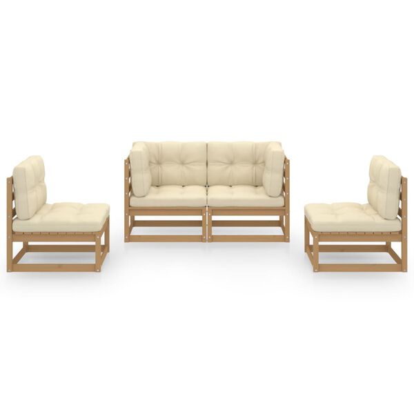 vidaXL lounges&aelig;t til haven 4 dele med hynder massivt fyrretr&aelig;