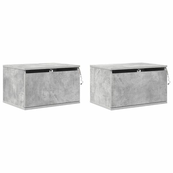 vidaXL v&aelig;gh&aelig;ngte sengeborde 2 stk. med LED-lys betongr&aring;