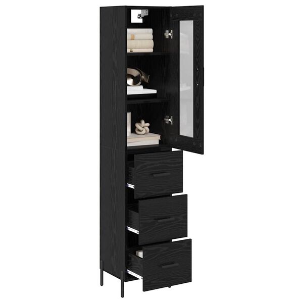 vidaXL Highboard med skuffe Sort eg 34,5 x 34 x 180 cm Konstrueret tr&aelig;