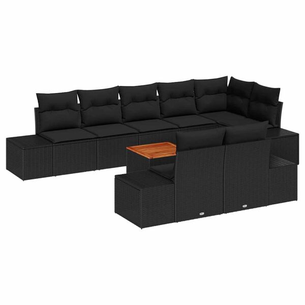 vidaXL Havesofa S&aelig;t med pude 9 pcs Sort polyrattan