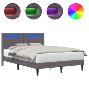 vidaXL Sengestel med LED-lysstrimler Gr&aring; 120 x 200 cm Kunstl&aelig;der