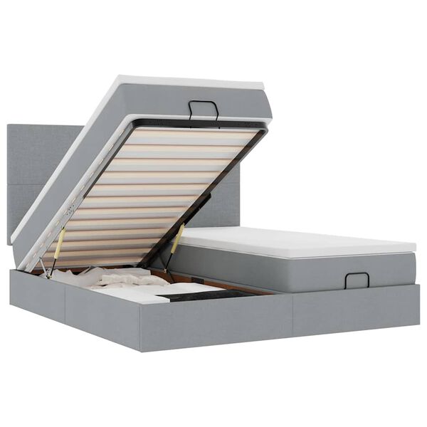 vidaXL osmannisk sengeramme med madrasser 200x200 cm stof lysegr&aring;