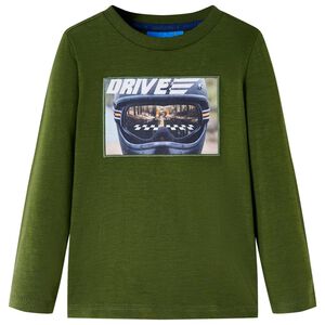 Lang&aelig;rmet T-shirt til b&oslash;rn str. 104 m&oslash;rk kakifarvet
