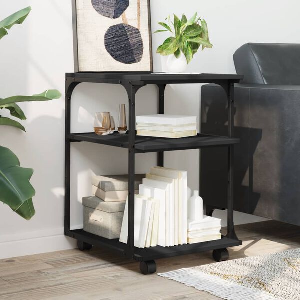 vidaXL printerstativ 43x48x64 cm 3 hylder konstrueret træ sort