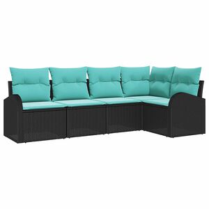 vidaXL Havesofa S&aelig;t 5 stk. Sort og turkis polyrattan