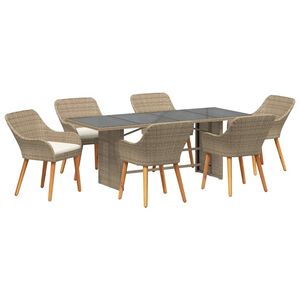 vidaXL Have Spisebordss&aelig;t med pude 7 pcs Beige polyrattan