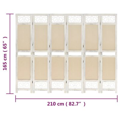 vidaXL 6-panels rumdeler 210x165 cm stof cremefarvet