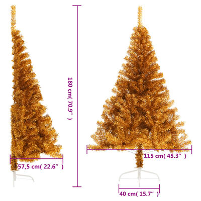 vidaXL kunstigt halvt juletræ med juletræsfod 180 cm PET guldfarvet