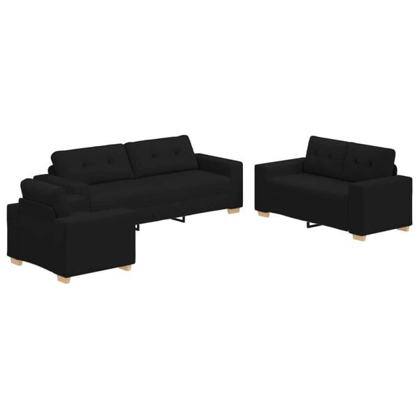 vidaXL Sofa 3 pcs Sort 221 x 80 x 80 cm Linned-blandet stof