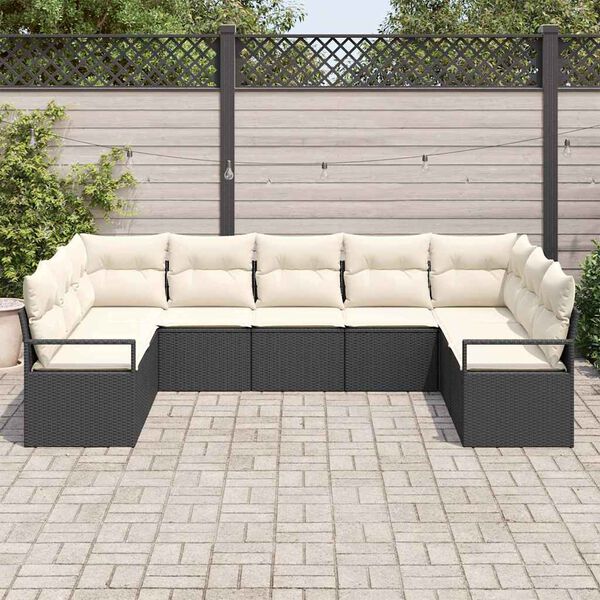 vidaXL Sofa Sæt med pude 9 pcs Sort polyrattan