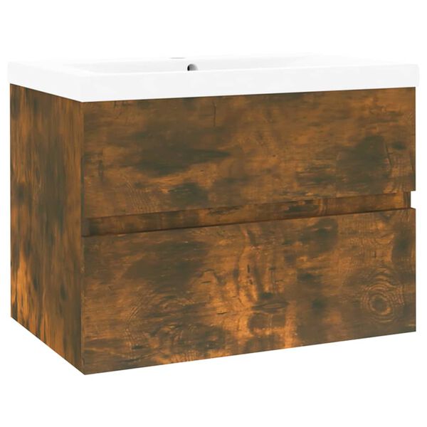 vidaXL underskab med indbygget h&aring;ndvask konstrueret tr&aelig; r&oslash;get egetr&aelig;