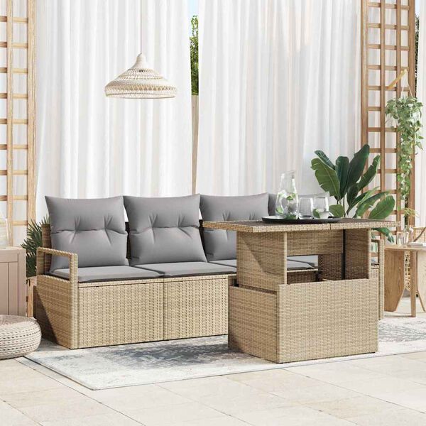 vidaXL Sofa S&aelig;t med pude 5 pcs Beige polyrattan