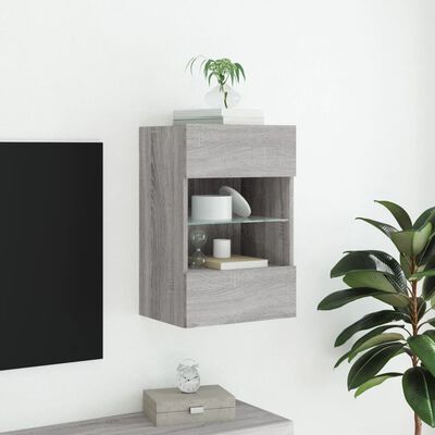 vidaXL væghængt tv-bord m. LED-lys 40x30x60,5 cm grå sonoma-eg