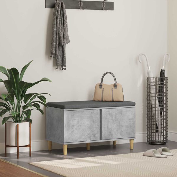 vidaXL Hallb&aelig;nk med pude med opbevaring Beton Gr&aring; 80 x 38 x 46 cm