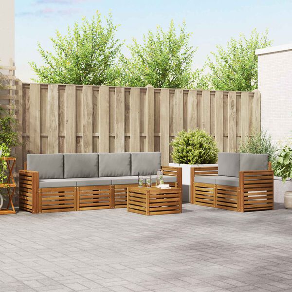 vidaXL Sofas&aelig;t med pude 7 pcs Naturlig og Lys Gr&aring; Massivt Akacietr&aelig;