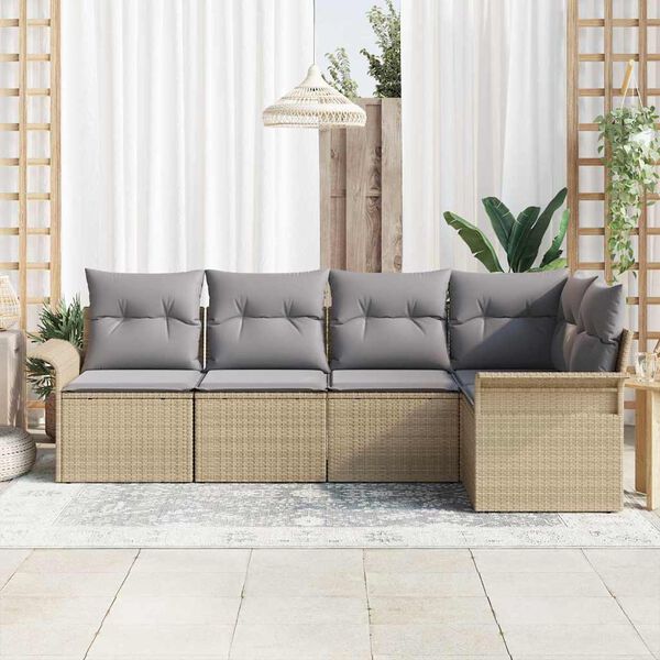 vidaXL Havesofa S&aelig;t med pude med opbevaring 5 pcs Beige Poly rattan