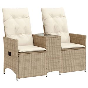 vidaXL 2-personers havesofa med bord og l&aelig;nefunktion polyrattan beige