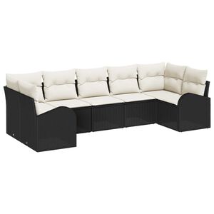 vidaXL Havesofa S&aelig;t med pude 7 pcs Sort og Hvid polyrattan
