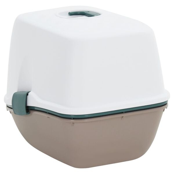 vidaxL kattebakke med låg 58,5x39,5x43 cm PP hvid og brun