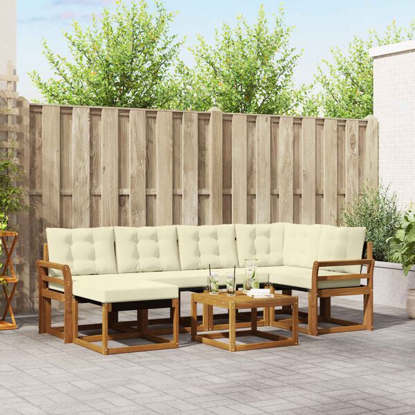 vidaXL Udend&oslash;rs sofagruppe med pude 7 pcs Naturlig og Fl&oslash;de