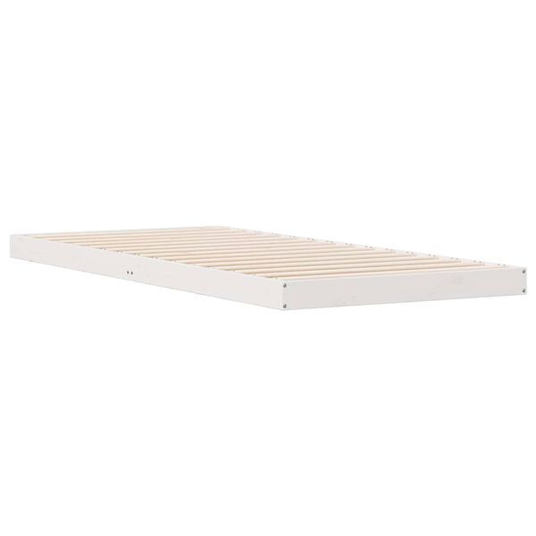 vidaXL Gulv seng ramme Hvid 90 x 210 cm Massivt fyrretr&aelig;