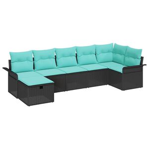vidaXL Havesofa S&aelig;t med pude 7 pcs Sort og turkis polyrattan