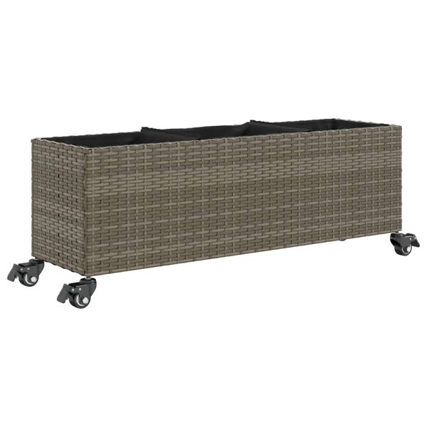 vidaXL plantekasse med hjul og 3 krukker 107x32x38 cm polyrattan gr&aring;