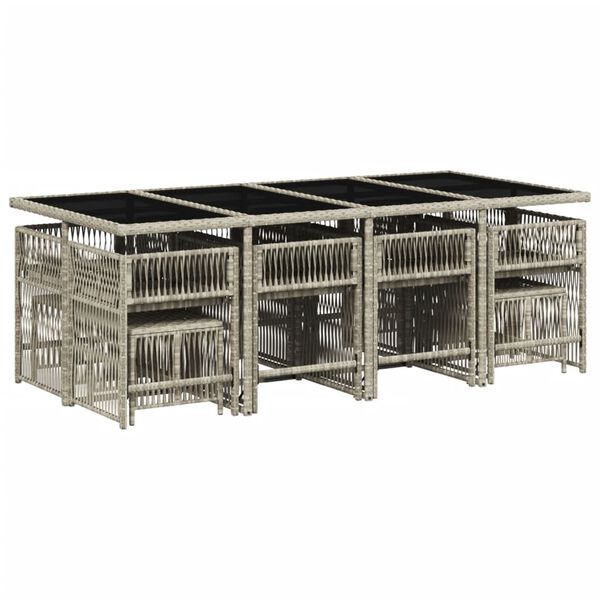 vidaXL spisebordss&aelig;t til haven 13 dele med hynder polyrattan lysegr&aring;