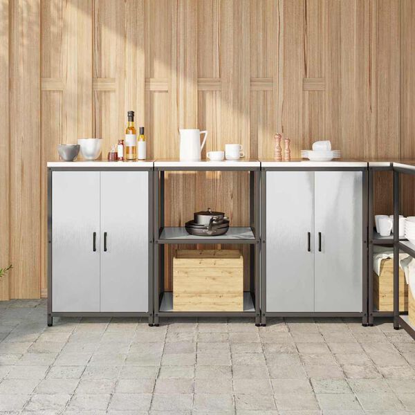 vidaXL K&oslash;kkenopbevaringss&aelig;t med hylde med d&oslash;r 3 pcs S&oslash;lv Rustfrit st&aring;l