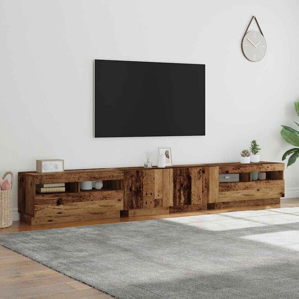 vidaXL tv-bord m. LED-lys 260x35x40 cm konstrueret tr&aelig; antikt tr&aelig;