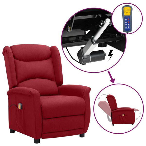 vidaXL løftestol med massagefunktion stof vinrød