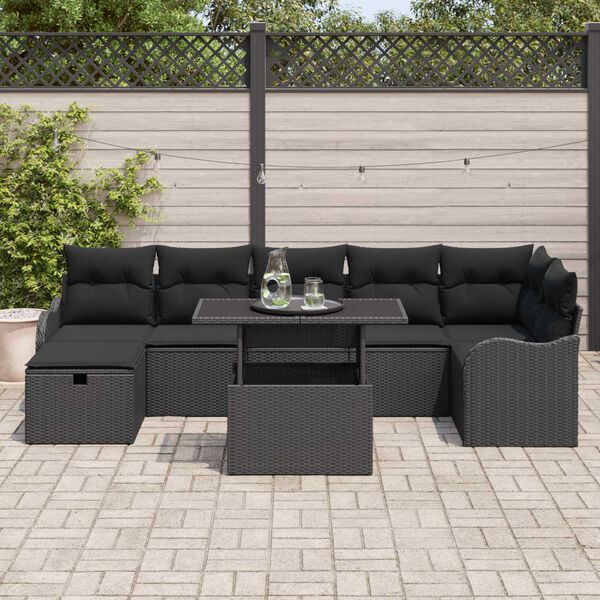 vidaXL Havesofa S&aelig;t med pude med opbevaring 8 pcs Sort Poly rattan