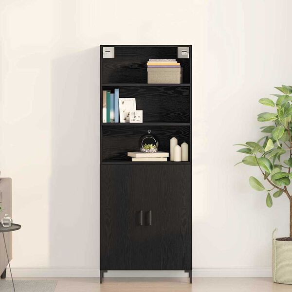vidaXL Highboard Sort eg 69,5 x 34 x 180 cm Konstrueret træ