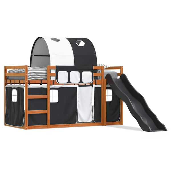 vidaXL køjeseng med rutsjebane og forhæng 90x200 cm hvid og sort