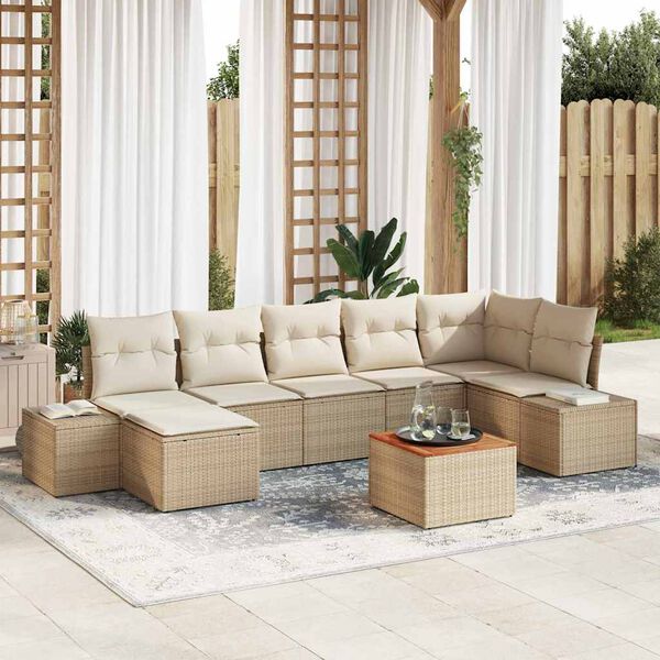 vidaXL Havesofa S&aelig;t med pude 8 pcs Beige polyrattan