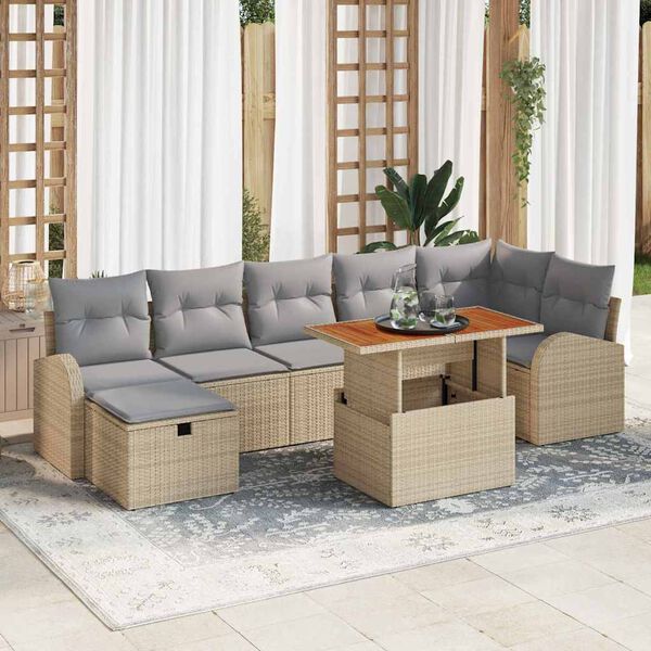 vidaXL Havesofa Sæt med pude med opbevaring 8 pcs Beige Poly rattan