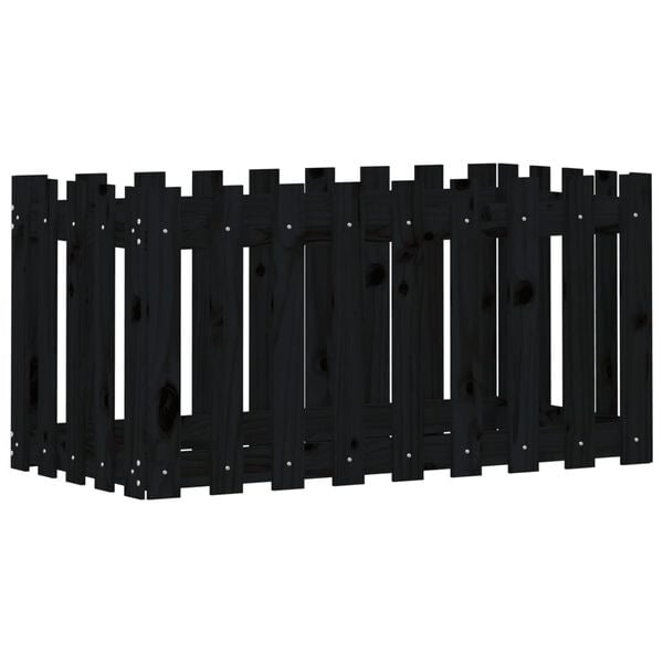 vidaXL h&oslash;jbed med stakitdesign 100x50x50 cm massivt fyrretr&aelig; sort