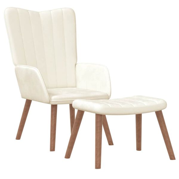 vidaXL l&aelig;nestol med fodskammel fl&oslash;jl cremehvid