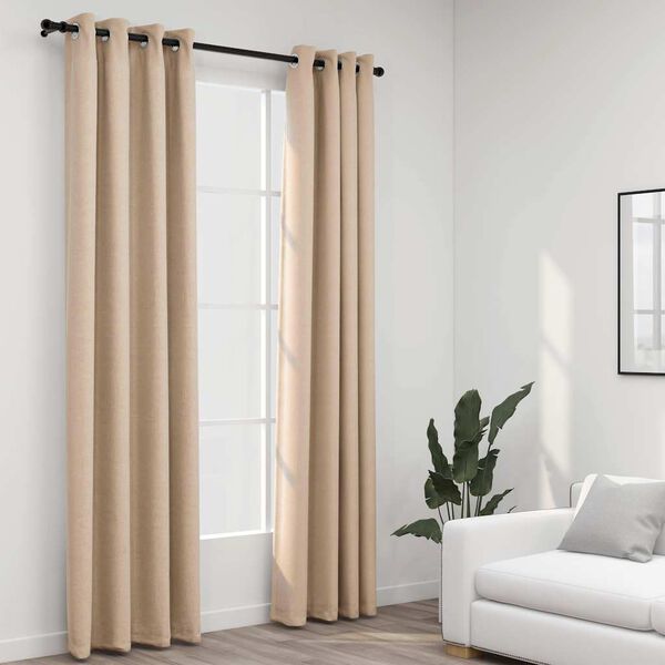 vidaXL m&oslash;rkl&aelig;gningsgardiner med &oslash;jer 2 stk. h&oslash;r-look 140x225 cm beige