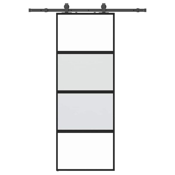 vidaXL skydedør med hardwaresæt 76x205 cm hærdet glas sort