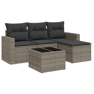 vidaXL sofas&aelig;t 5 dele med hynder polyrattan gr&aring;