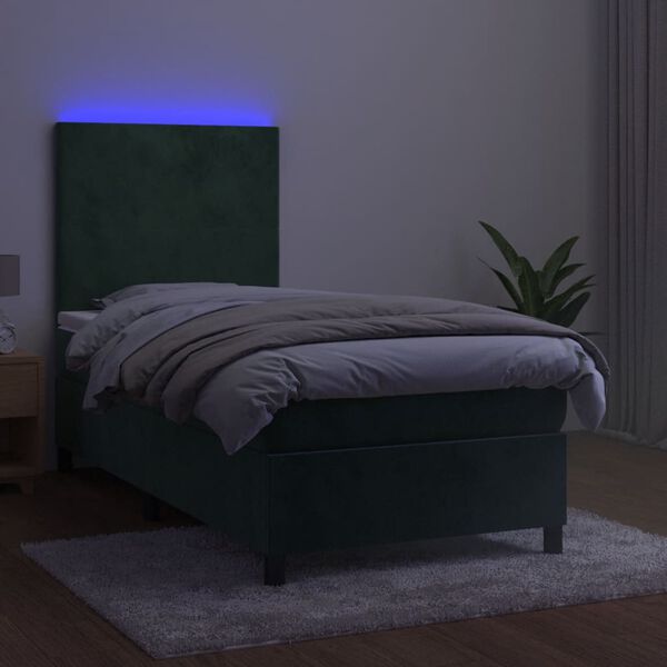 vidaXL kontinentalseng med LED-lys 80x200 cm velour m&oslash;rkegr&oslash;n