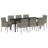 vidaXL Have Spisebordss&aelig;t med pude 9 pcs Gr&aring; polyrattan