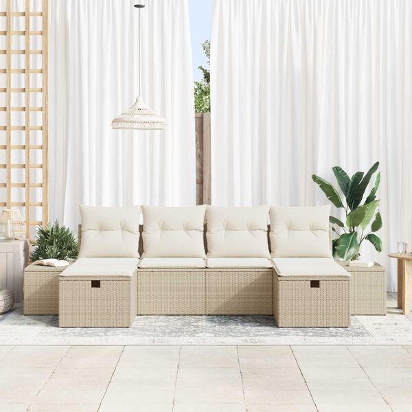 vidaXL Havesofa S&aelig;t med pude 6 pcs Beige polyrattan